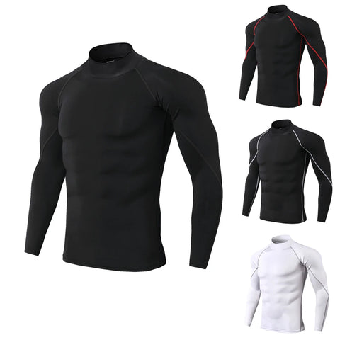 High Neck Tight Sport t Shirt Long Sleeve Men Fitness Dry Fit Rashgard Gym Compression Cloth Jogging Running Fitness Top Tee