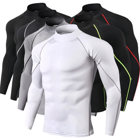 High Neck Tight Sport t Shirt Long Sleeve Men Fitness Dry Fit Rashgard Gym Compression Cloth Jogging Running Fitness Top Tee