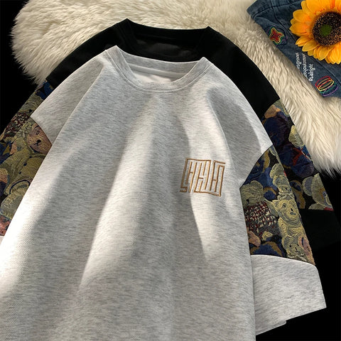 Trendy Bear Embroidery Tshirt Summer Big Size Men Fashion Splicing Tshirts Casual Seven Sleeve T-shirt Man Women Tee Tops